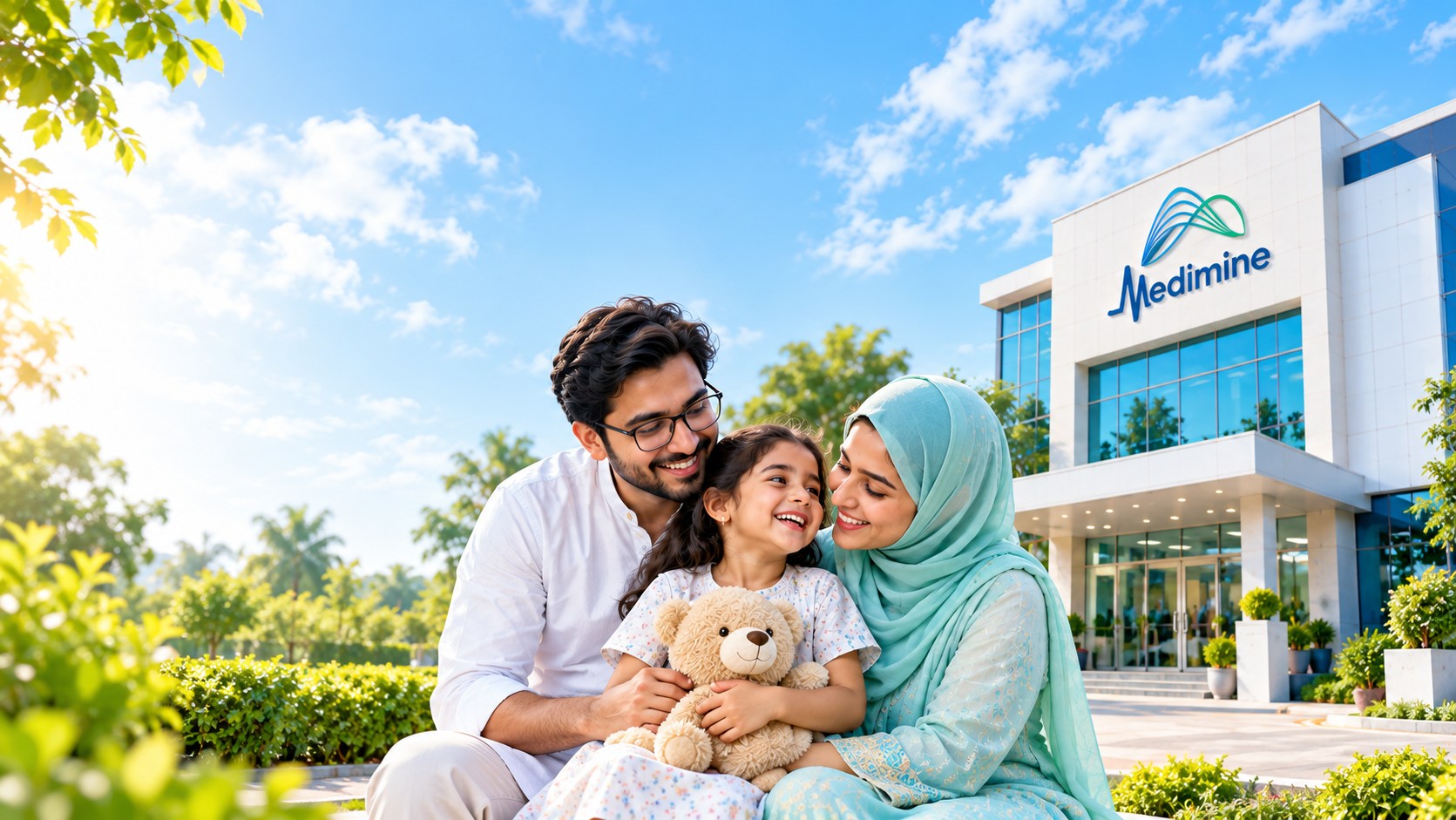 Illustration of a family outside a Medimine clinic