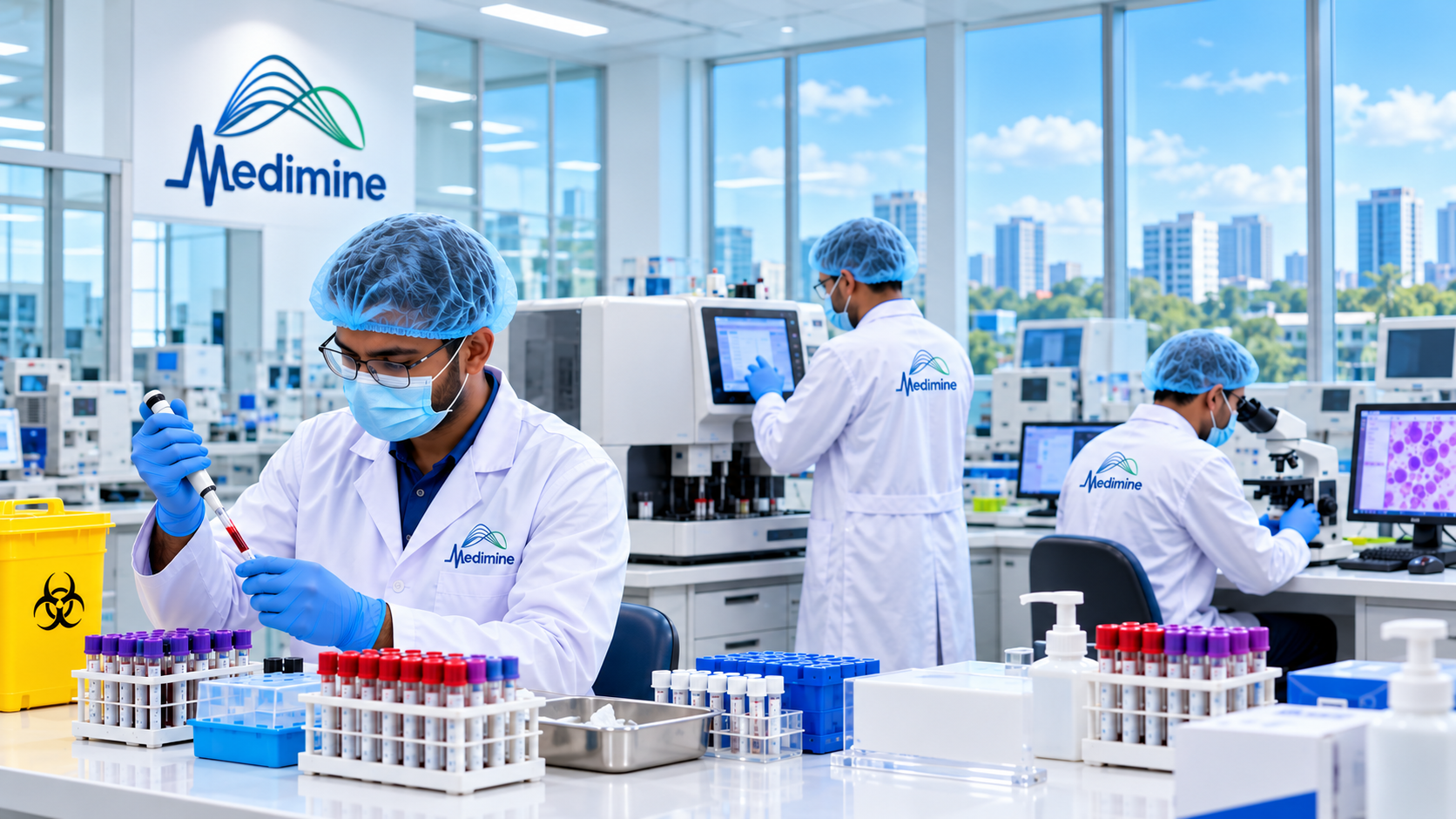 Illustration of a Medimine laboratory team